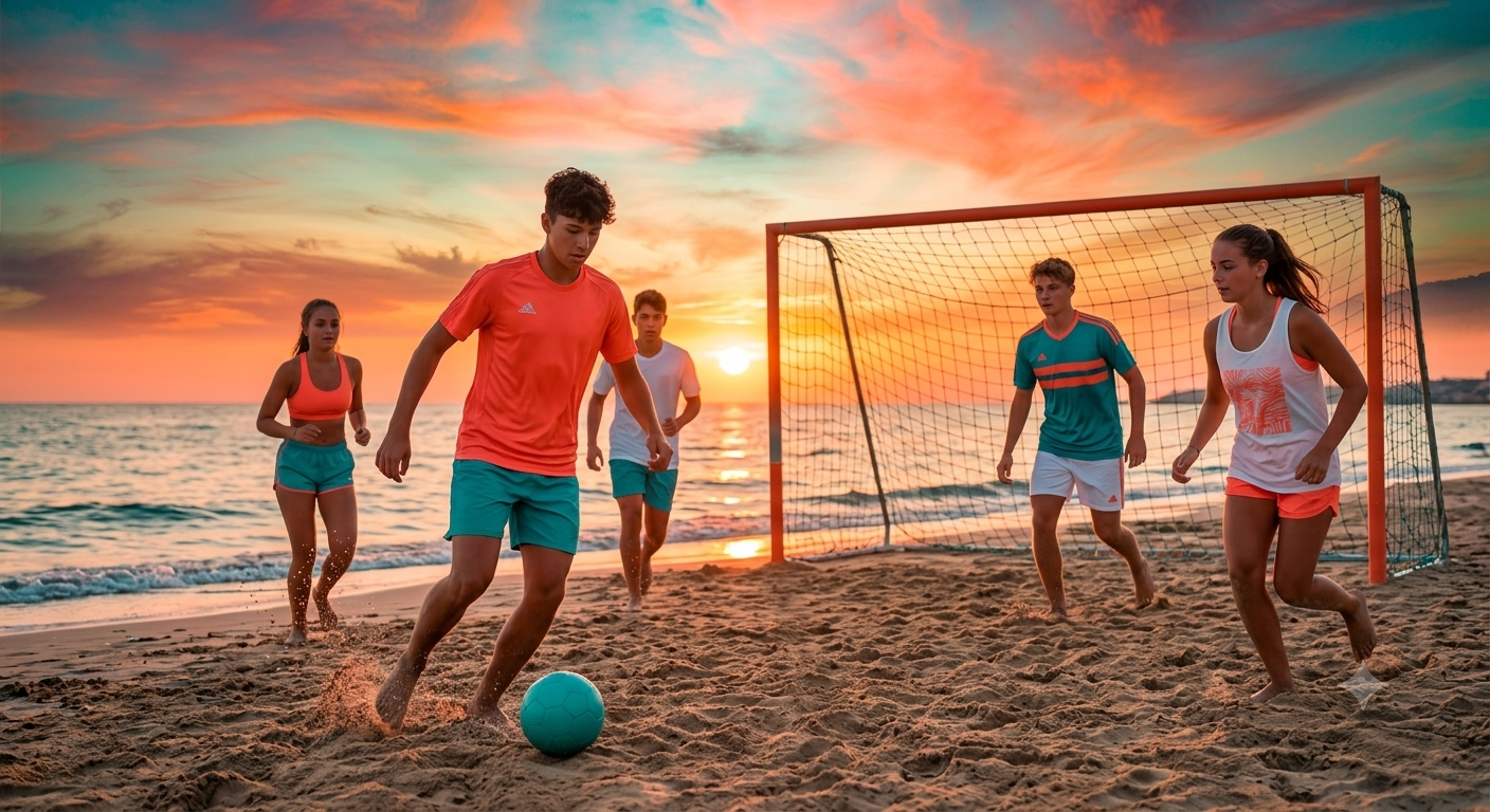 Fodbold i solnedgang